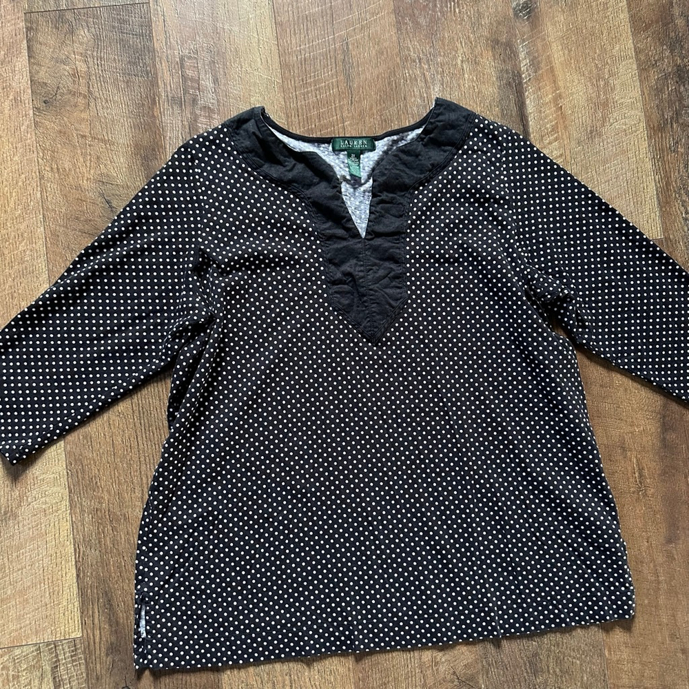 Women's Lauren Ralph Lauren Black White Polka Dot Tunic 2X